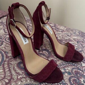 Steve Madden Carrson Burgundy Suede Chunky Heels Sandals Size 5.5
